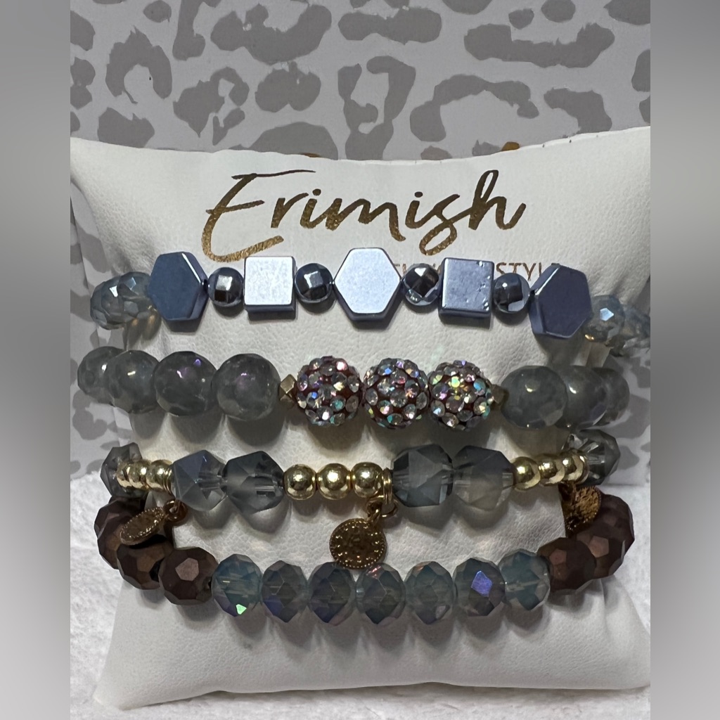 Brand New Erimish Bracelets  4pc Stack  Blue Brown  Gold